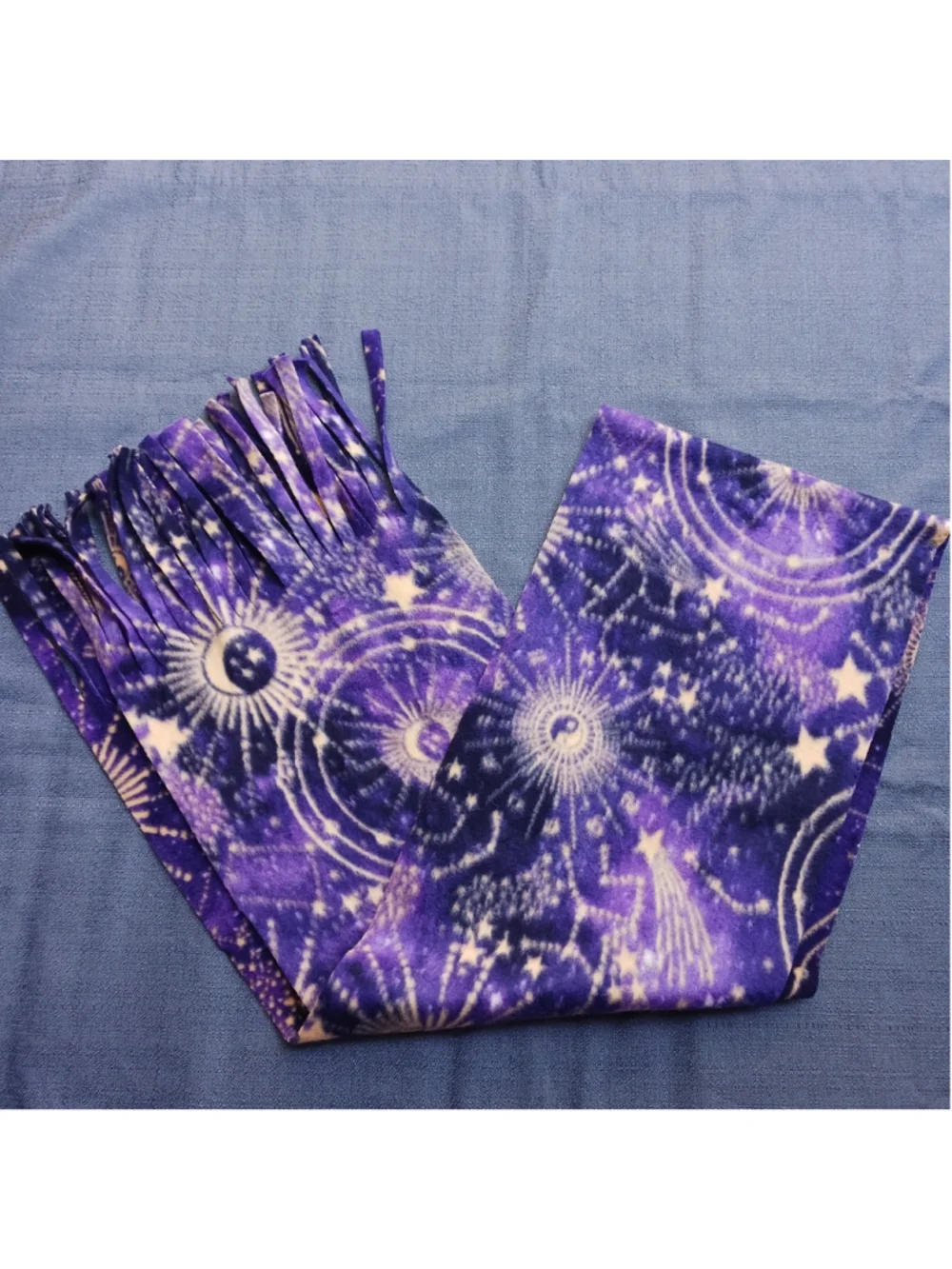 Y2K Vintage Celestial Sun Stars And Moon Fleece Scarf 60x11 Boho Retro